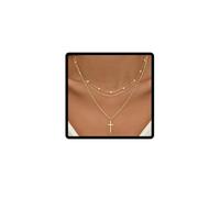 Wedity Croce Collana Collana Perla Collare Catena Layered Croce Pendente Collane Semplici Gioielli per le Donne (Oro)