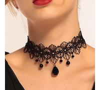Wedity Gotico Nero Sexy Pizzo Collare Nappa Choker Halloween Party Accessori per le Donne Ragazze (Collana nera 9)