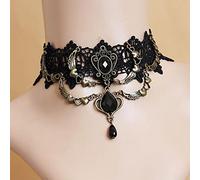 Wedity Gotico Nero Sexy Pizzo Collare Nappa Choker Halloween Party Accessori per le Donne Ragazze (Collana nera 10)