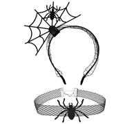 Wedity Halloween Spider Web Headband Collana Set Vampire Bat Hair Bands Ghost Festival Party Hair Hoop Accessori per Capelli per Le Donne Ragazze (Nero E)