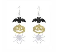 Wedity Halloween Wing Orecchini Divertente Zucca Bat Spider Moon Orecchini Gothic Skull Scheletro Orecchini di Goccia Gioielli per le Donne Ragazze (Zucca d'oro)