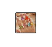 Wedity Set di 6 anelli colorati a forma di orso, elastici con perline di riso, Acrilico Metallo, Nessuna pietra preziosa