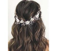 Wedity Sposa Copricapo da Sposa con Strass Argento Sposa Morbida Ceramica Fiore Capelli Vite Pezzo per Capelli Perle Accessori per Capelli per Donne e Ragazze