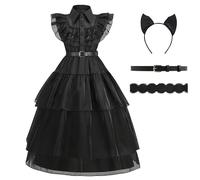 Wednesday, costume da mercoledì per bambini, vestito gotico, costume per bambini, gonna in tulle, abito con parrucca, cintura e calzini, per carnevale, cosplay, feste