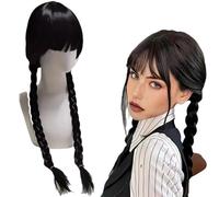 Wednesday Parrucca per bambine, parrucca per bambini, nera per adulti, frangia treccia per bambini, per cosplay, feste, carnevale, Halloween