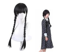 Wednesday Parrucca per bambini, parrucca nera lunga per bambini, Wednesday, parrucca intrecciata nera, per costumi di carnevale, Halloween, cosplay