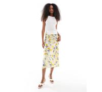 Wednesday's Girl - Gonna al polpaccio gialla con stampa di limoni e taglio sbieco-Giallo XL