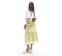 Wednesday's Girl - Gonna al polpaccio verde a balze allacciata sul davanti 2XS