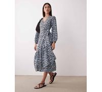 Wednesday's Girl - Vestito avvolgente a maniche lunghe a pois blu sfumato S