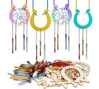 WEDNOK 16 pezzi Ferro di Cavallo in Legno, Attività Creativa per Bambini, Decorazione a Mano del Vento Verniciabile fai da te per Festa Regalo di Compleanno Casa Primavera