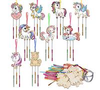 WEDNOK 9 pezzi Artigianato in legno Unicorno Kit,Campanelli a Vento Unicorno fai da te,Unicorno Bambina Regalo Set,per bambini ragazze principianti pittura regalo Attività educativa