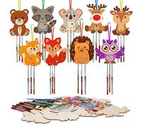 WEDNOK 9 pezzi Autunno Vento Campane Craft Set Animale Craft Bambini Legno da Dipingere con Riccio Gufo Volpe Scoiattolo Suono Campane creative set per Ragazze Ragazzo Autunno, 9Style