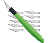Wedo 7852199 Cutter Bisturi Comfort Line con impugnatura morbida e 5 Lame di ricambio e cappuccio di protezione, colore: nero/verde mela, Cutter + 15 Klingen, 1