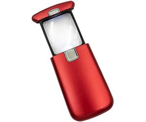 WEDO Lente d'ingrandimento LED Lucina - Lente d'ingrandimento tascabile con ingrandimento 3x, luce e batteria, rosso