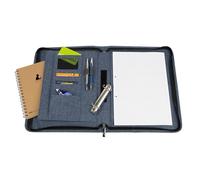 WEDO® Raccoglitore ad anelli A4 Denim a 2 anelli, con chiusura lampo, colore blu, 3 slot per schede, 2 slot per penna con elastico, raccoglitore ad anelli estraibile, grande scomparto apribile per