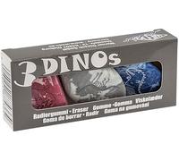 WEDO Set di 3 gomme da cancellare DINO a forma di dinosauro, colori assortiti (blu, grigio rosa, grigio), senza PVC, ftalati e lattice, per scuola e ufficio