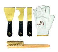 WEDO Set di 5 coltelli da stucco in ottone, lama larga 7,6 cm + lama multifunzione 6,3 cm + lama stretta 3,8 cm, raschietto per vernice con manico in bachelite, spazzola metallica in ottone da 28 cm,