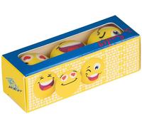WEDO Smiley - Set di 3 gomme da cancellare a forma di emoji rotonda, senza PVC e senza lattice, Ø ca. 25 mm, ideali per scuola, ufficio e lavori creativi