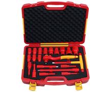 WEDO VDE - Set di chiavi a bussola isolate da 1/2", 21 pezzi, 1000 V, 13 prese 6 pt, chiave a cricchetto, impugnatura a T, 2 estensione del driver, 5 prese esagonali, IEC 60900