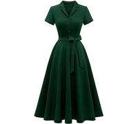 Wedtrend Abito da cocktail vintage da donna, linea A Midilang, con scollo a V, elegante, per il tempo libero, verde scuro, L
