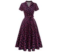 Wedtrend Abito da cocktail vintage da donna, linea A Midilang, con scollo a V, elegante, per il tempo libero, Lume della marinara, XL