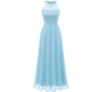 Wedtrend Abito da donna in pizzo, abito lungo in chiffon, da sera, per feste, cocktail, abito estivo, Hellblau, L