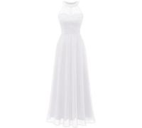 Wedtrend Abito da sera da donna lungo con allacciatura al collo, abito da cocktail, elegante per matrimonio, abito da laurea, in chiffon, bianco, XXXL