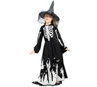 Weduspaty Wicked Witch Costume, costume da strega comoda luminosa malvagia per ragazze con cappello per bambini cosplay party Halloween, s