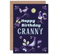 Wee Blue Coo CARD BIRTHDAY HAPPY GRAN GRANNY BIRD LEAF ORNATE GIFT