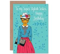 Wee Blue Coo CARD BIRTHDAY HAPPY SISTER SUPER STYLISH LEOPARD GIRL GIFT