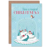 Wee Blue Coo CARD CHRISTMAS XMAS MAGICAL ROBIN SNOW SHAKER