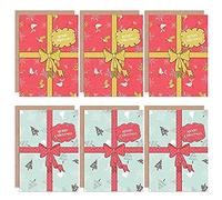 Wee Blue Coo Christmas Cards x6 Present Ribbon Gift Snowflake (2 Designs) Cristo Regalo La neve