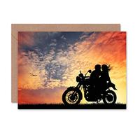 Wee Blue Coo Couple On Motorbike - Romantic Sunset Silhouette, Blank Card Il motore romano Tramonto