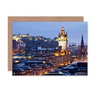 Wee Blue Coo Edinburgh Castle Night City View Birthday Art Sealed Greeting Card Plus Envelope Blank inside Edimburgo Castello Notte Città vista