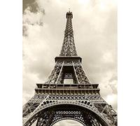Wee Blue Coo Eiffel Tower Sepia Paris France Iconic Art Print Poster Wall Decor 12X16 Inch Torre Eiffel nero di seppia Parigi Francia Manifesto Parete