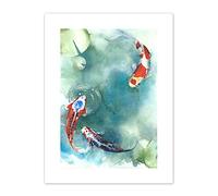 Wee Blue Coo Japanese Koi Fish With Lilies Art Print Canvas Premium Wall Decor Poster giapponese PESCE Parete Manifesto
