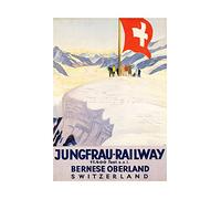 Wee Blue Coo Jungfrau Railway Swiss Flag Switzerland Alps Picture Wall Art Print Ferrovia svizzero BANDIERA Svizzera Alpi Immagine Parete