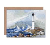 Wee Blue Coo Lighthouse Nautical Painting Greeting Card With Envelope Inside Premium Quality Faro Pittura