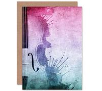 Wee Blue Coo Music Violin Grunge Splat Birthday Art Sealed Greeting Card Plus Envelope Blank inside Musica