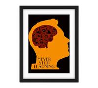 Wee Blue Coo Never Stop Learning Brain Artwork Framed Wall Art Print 18X24 Inch Parete
