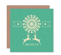 Wee Blue Coo NEW HAPPY NEW YEAR DEER SNOWFLAKE STARS BLANK CHRISTMAS CARD