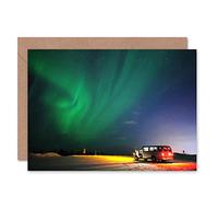 Wee Blue Coo Northern Lights Camper Van Night Green Aurora Birthday Sealed Greeting Card Plus Envelope Blank inside Luce Notte verde