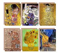 Wee Blue Coo Old Masters Gustav Klimt Van Gogh The Kiss Sunflower All Occasions Various Assorted Blank Greeting Cards With Envelopes Pack of 6 Vecchio maestro