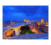 Wee Blue Coo Photography Cityscape Seville Spain Cathedral Night View Lights Canvas Print