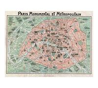 Wee Blue Coo Robelin Paris Monument Map French Large Wall Art Poster Print Thick Paper 18X24 Inch Parigi Monumento Carta geografica francese Parete Stampa poster