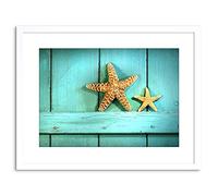 Wee Blue Coo Starfish Rustic Turquoise Door Sea Beach Photo Framed Wall Art Print