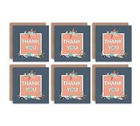 Wee Blue Coo Thank You Cards 6 Pack - Floral Design Blue Set Blank Cards Blu