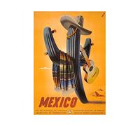 Wee Blue Coo Travel Mexico Cactus Guitar Hat Serape New Picture Wall Art Print Viaggio Messico Chitarra Immagine Parete