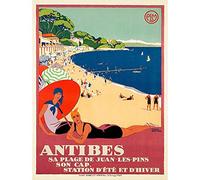Wee Blue Coo Travel Tourism Antibes Beach Sea Ocean Sun Paris France Art Print Poster Wall Decor 12X16 Inch
