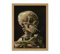 Wee Blue Coo Van Gogh Head Skeleton Burning Cigarette Artwork Framed Wall Art Print 18X24 Inch Parete